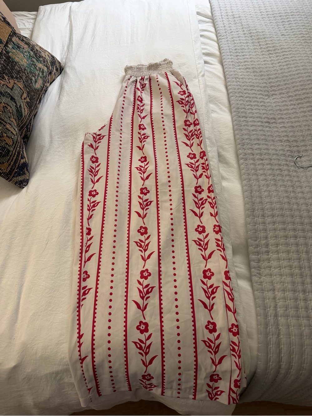 Women’s Red Floral Stripe Wide Leg Pant